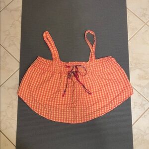 Free People Orange and Pink Checkered Blouse